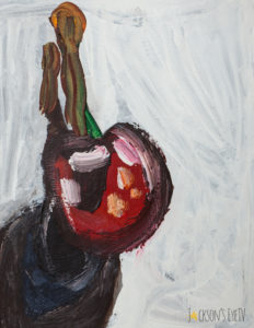 Jackson's painting of a cherry in a style reminiscent of Basquiat. 